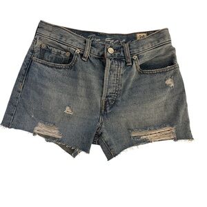 We The Free Blue Distressed Jean Shorts